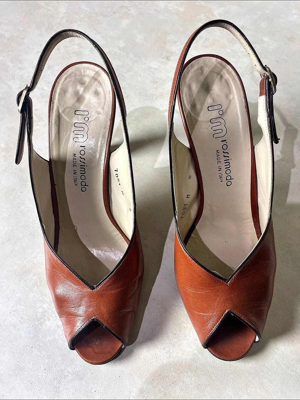 Vintage Rossimodo Brown Peep Toe Slingback Heels US 6 Made In Italy